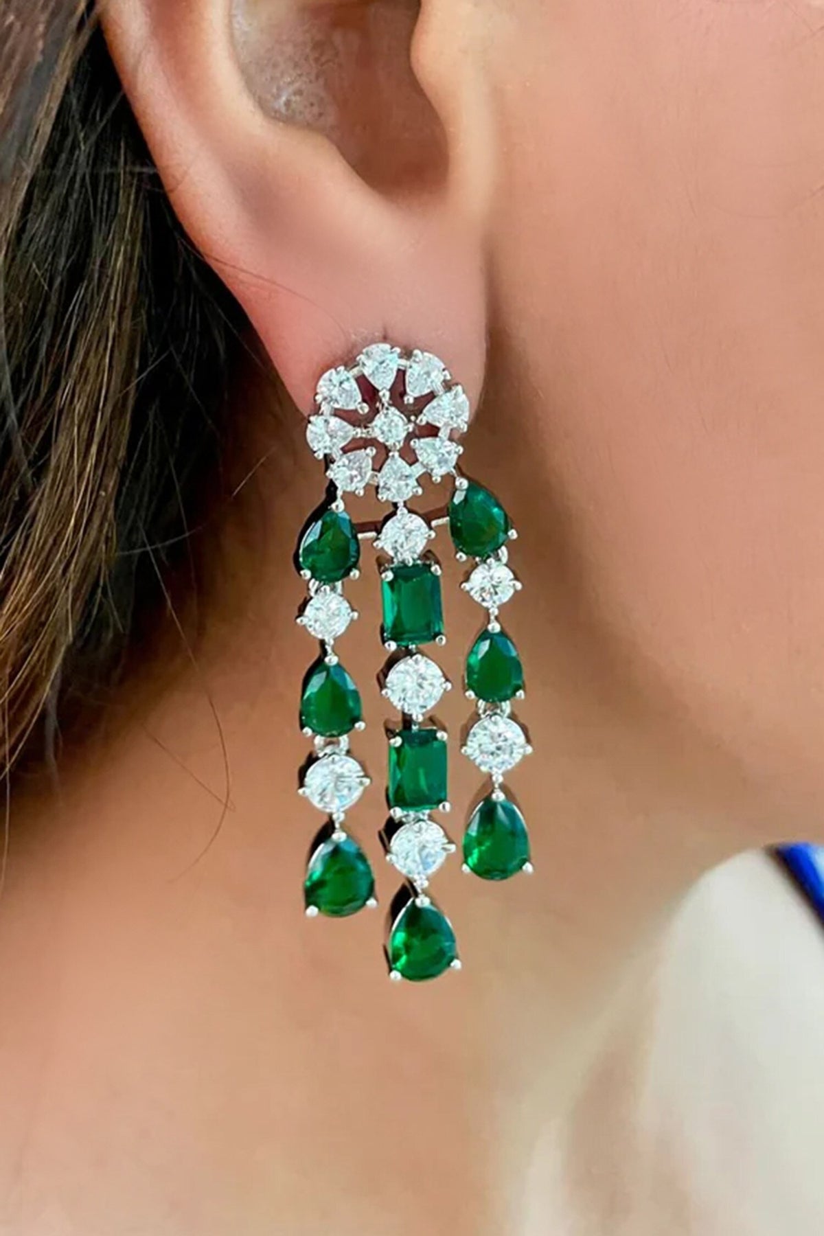 Maharani Emerald Swarovski Choker Layered Necklace Set 