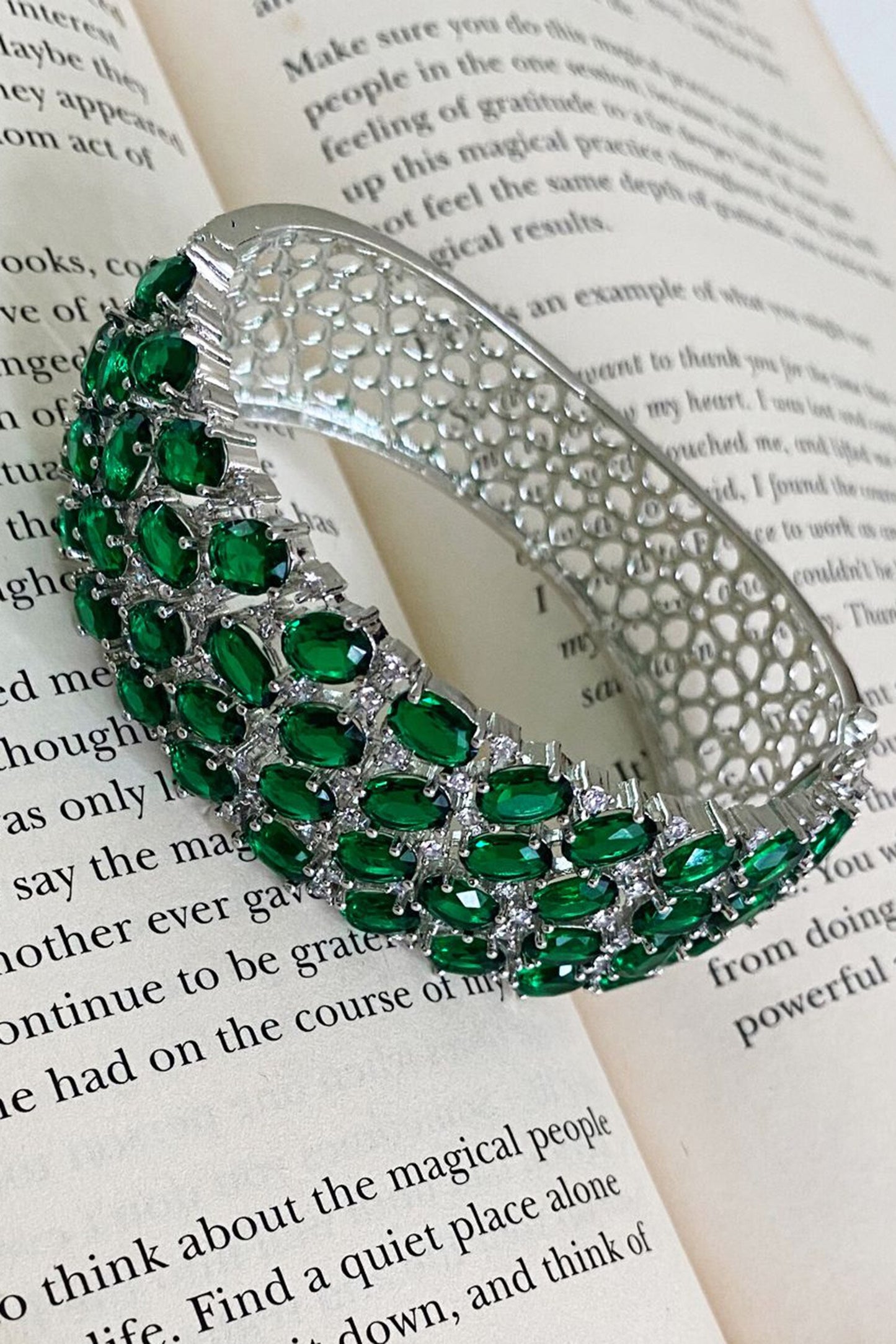 Emerald Studded Cuff Bangle 