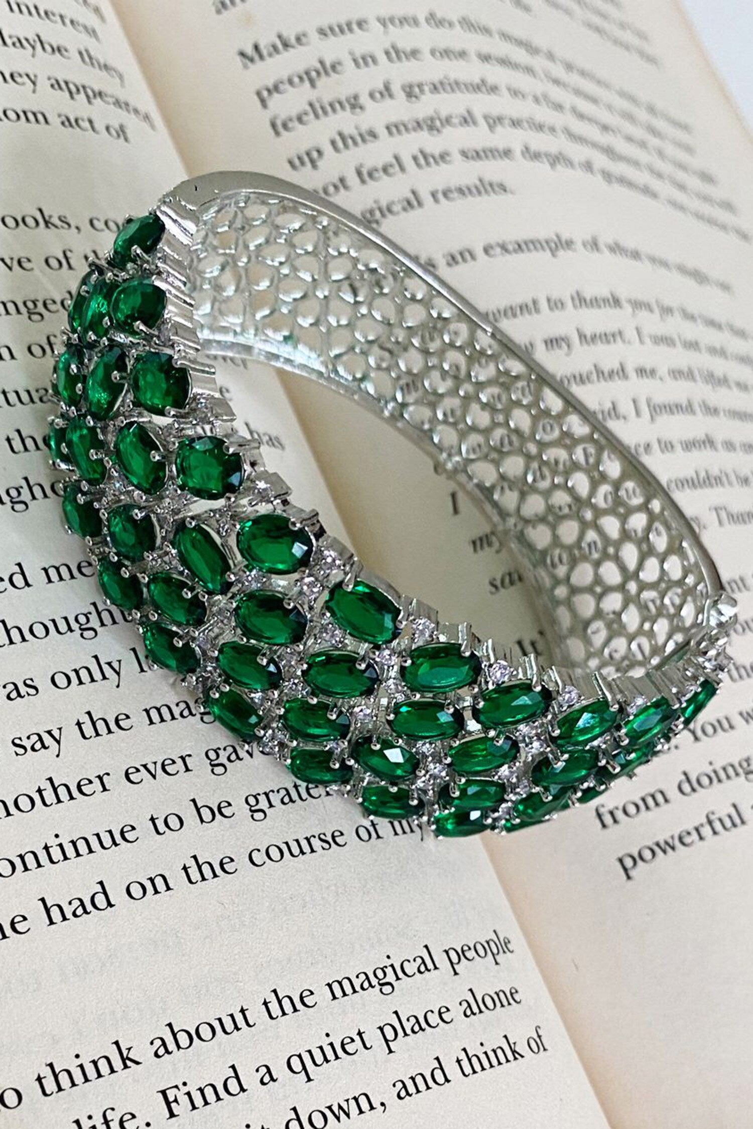 Emerald Studded Cuff Bangle 