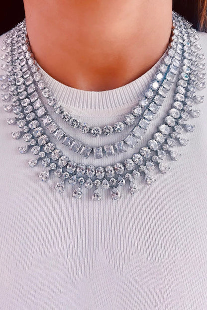 Maharani Four Layered & Pearly Diamonte Necklace Set 