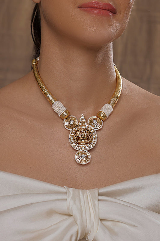 Goddess Laxmi Carved Pendant Necklace 