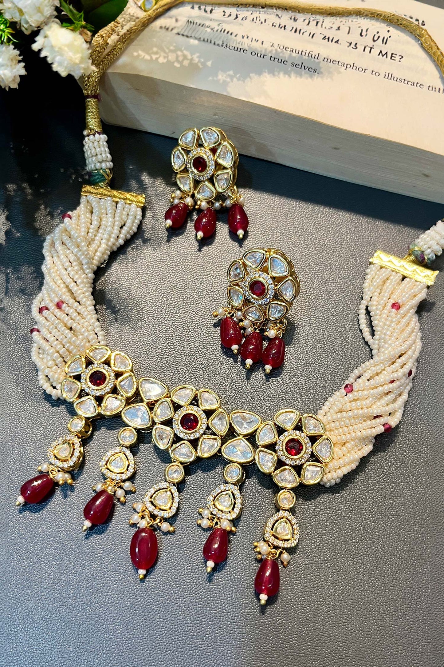 Polki Embellished Choker Necklace Set 