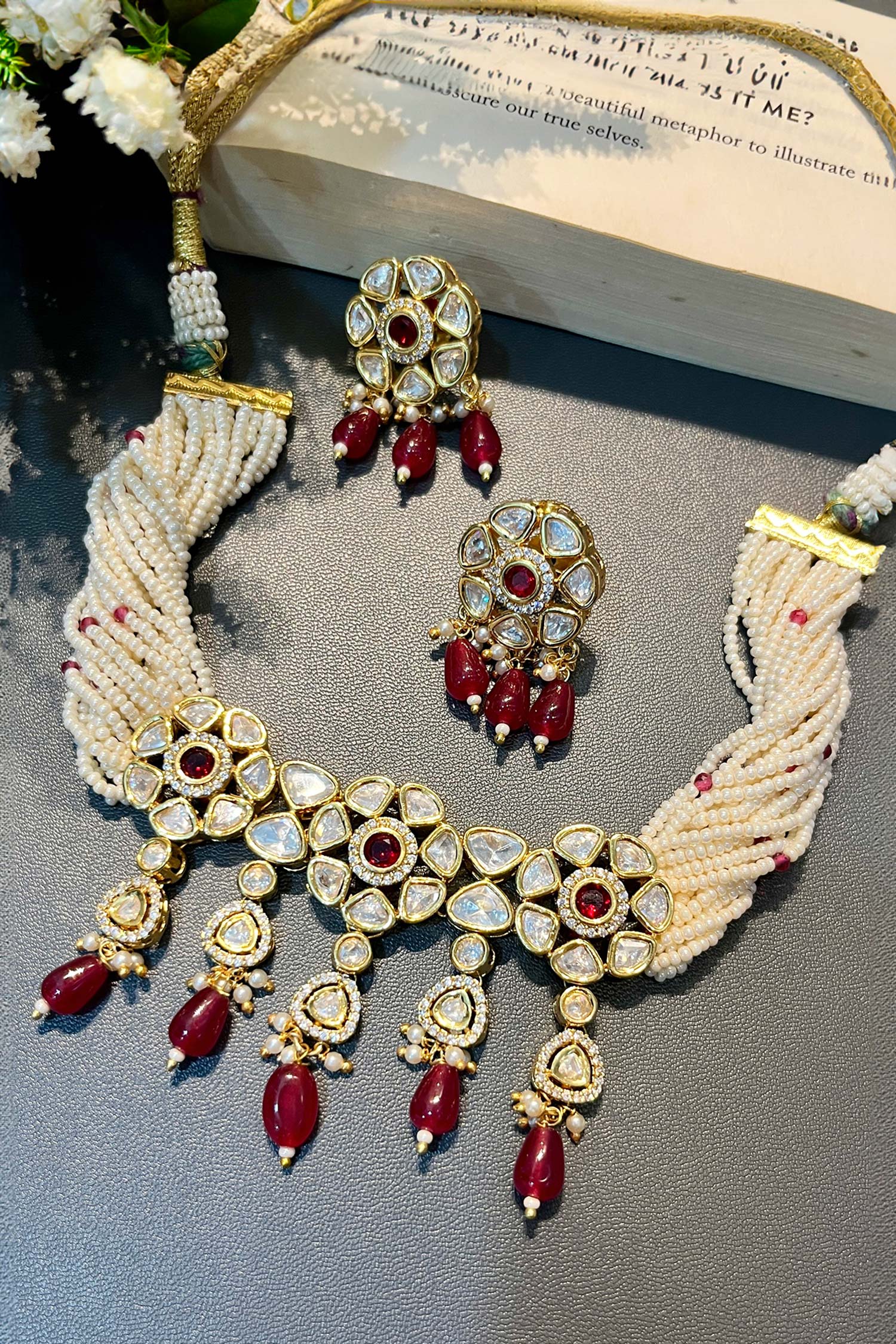 Polki Embellished Choker Necklace Set 