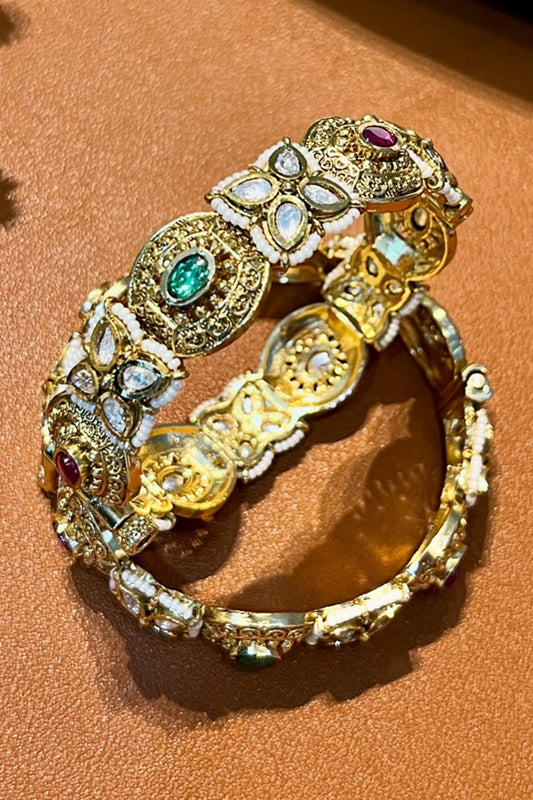 Pearl Filigree Embellished Bangles - Set of 2 