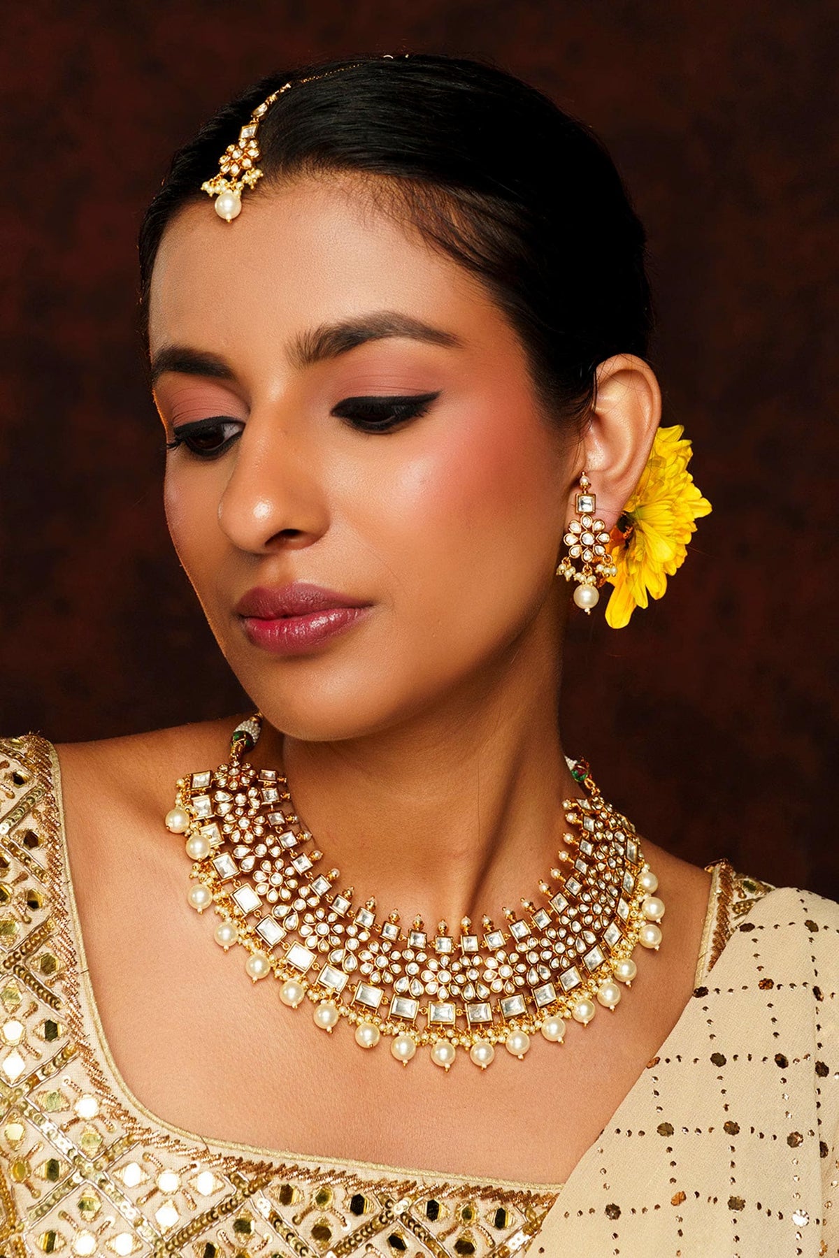 Phoolista Kundan & Polki Embellished Necklace Set 