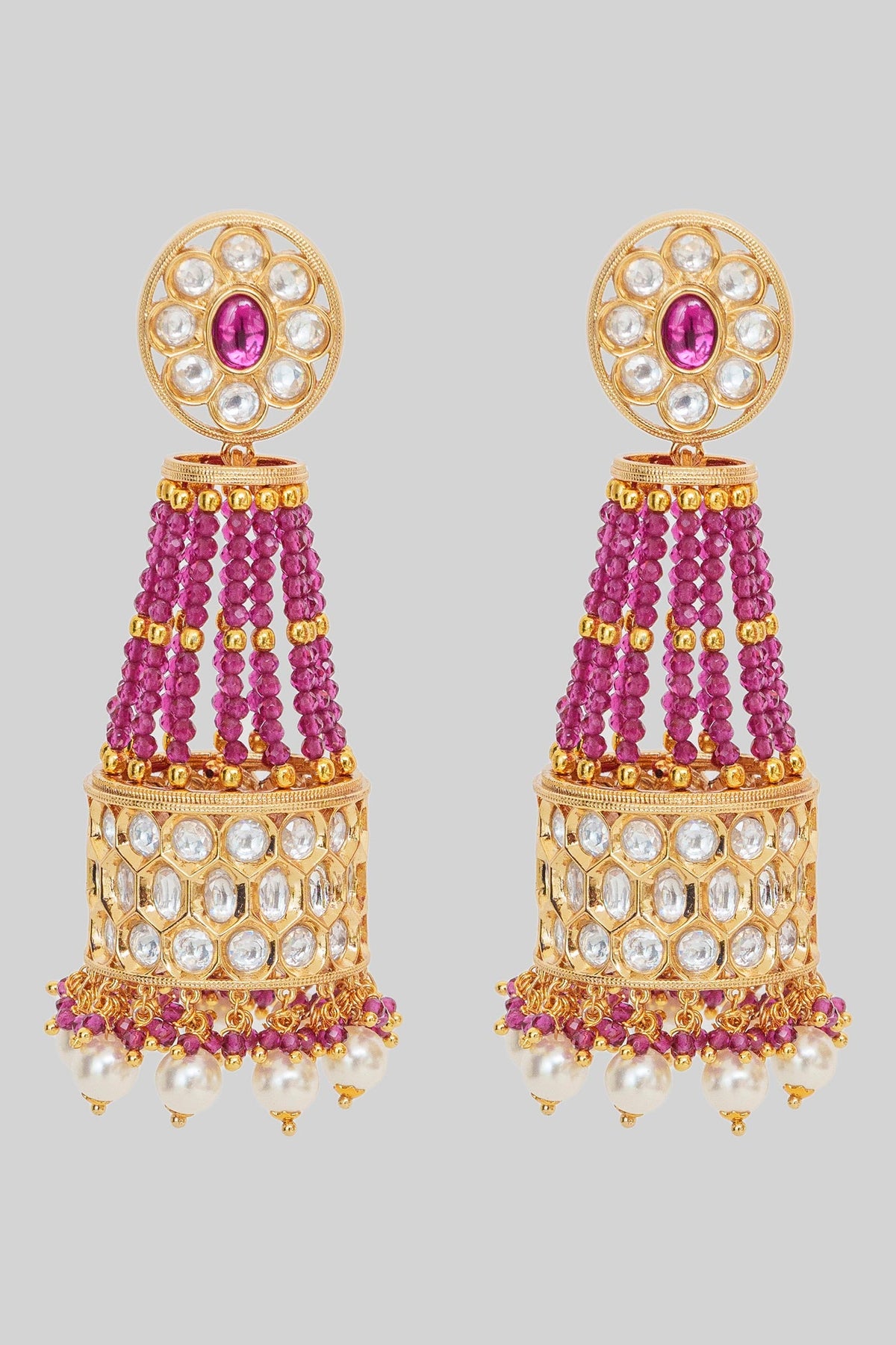 Polki Studded Bead String Jhumka 