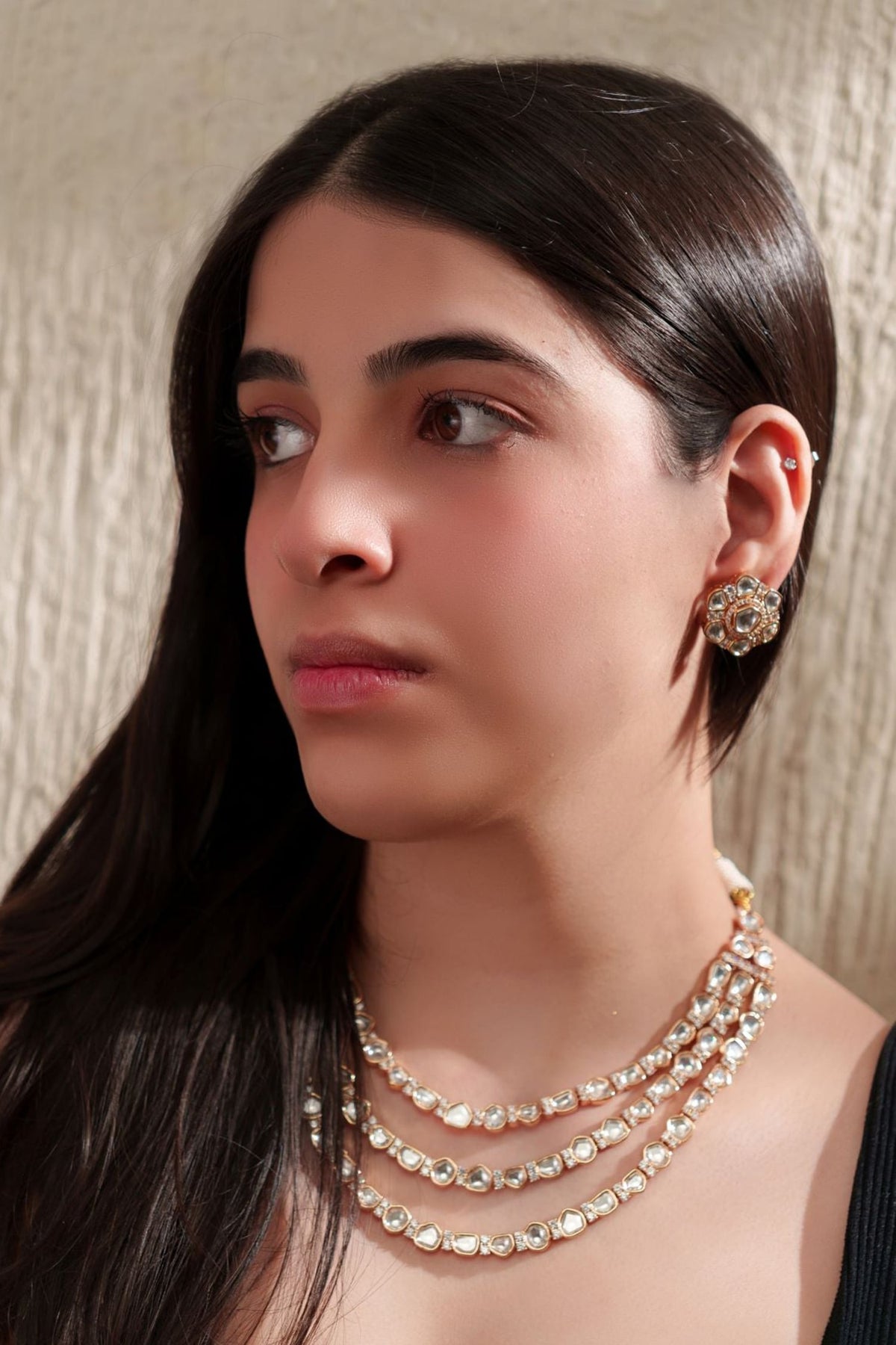 Moissanite Stone Studded Layered Necklace Set 