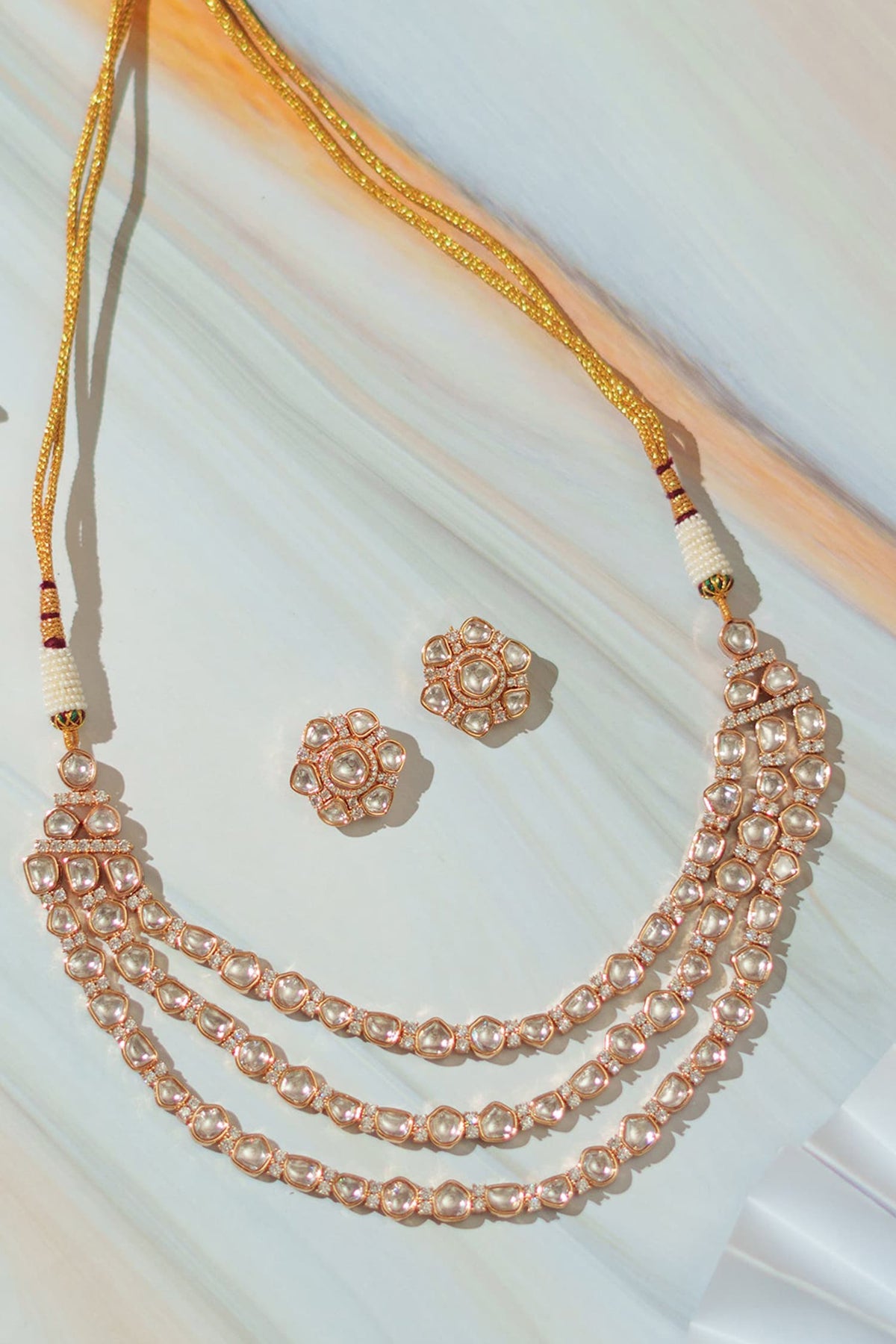 Moissanite Stone Studded Layered Necklace Set 