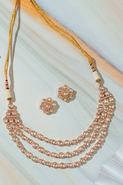 Moissanite Stone Studded Layered Necklace Set 
