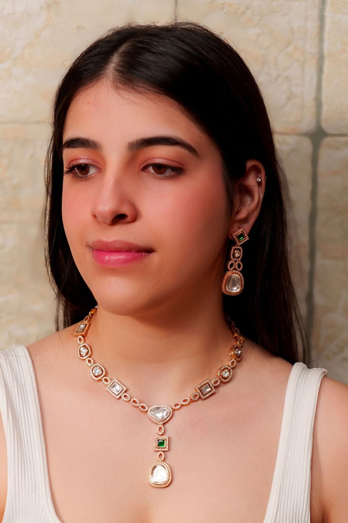 Geometric Polki Studded Necklace Set 