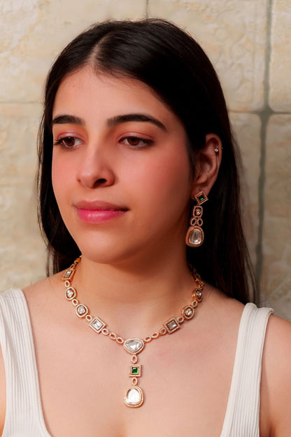 Geometric Polki Studded Necklace Set 