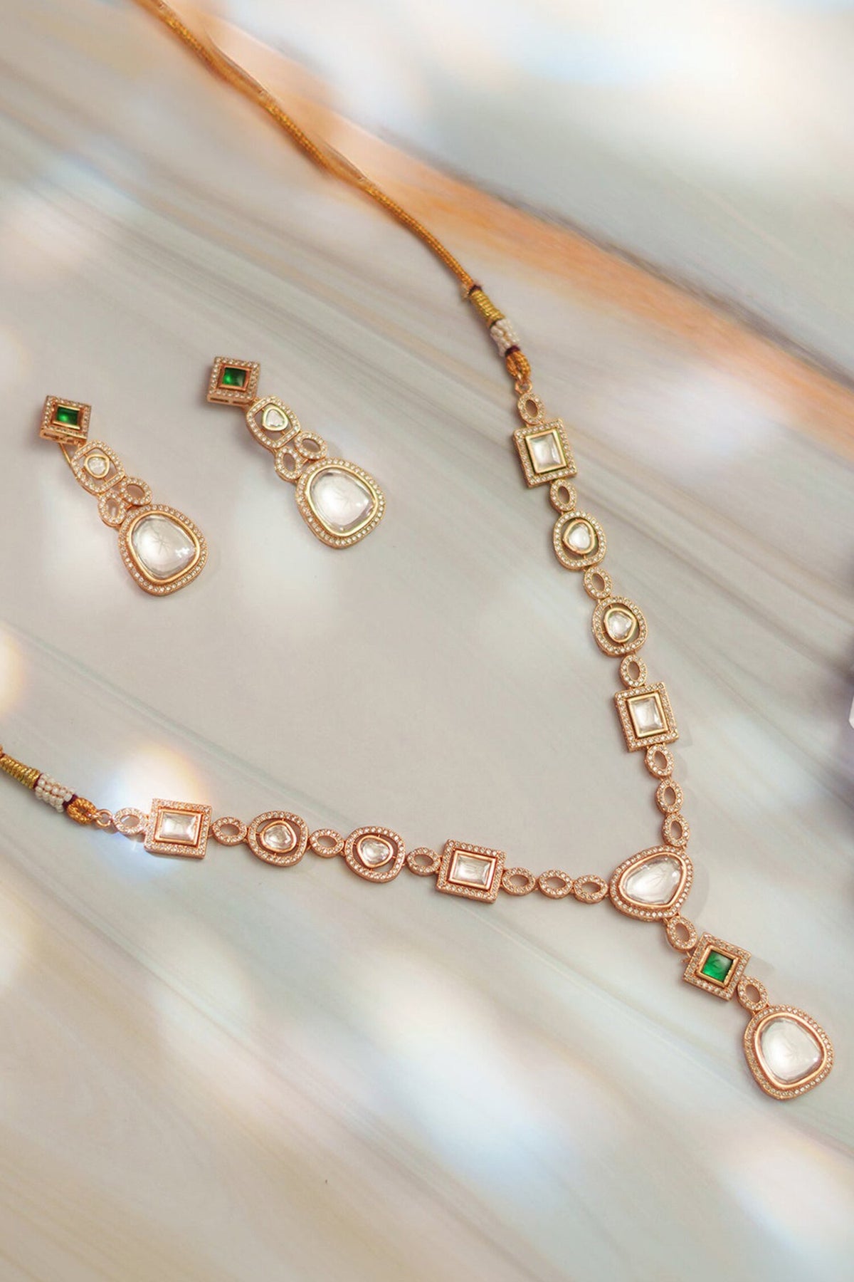 Geometric Polki Studded Necklace Set 