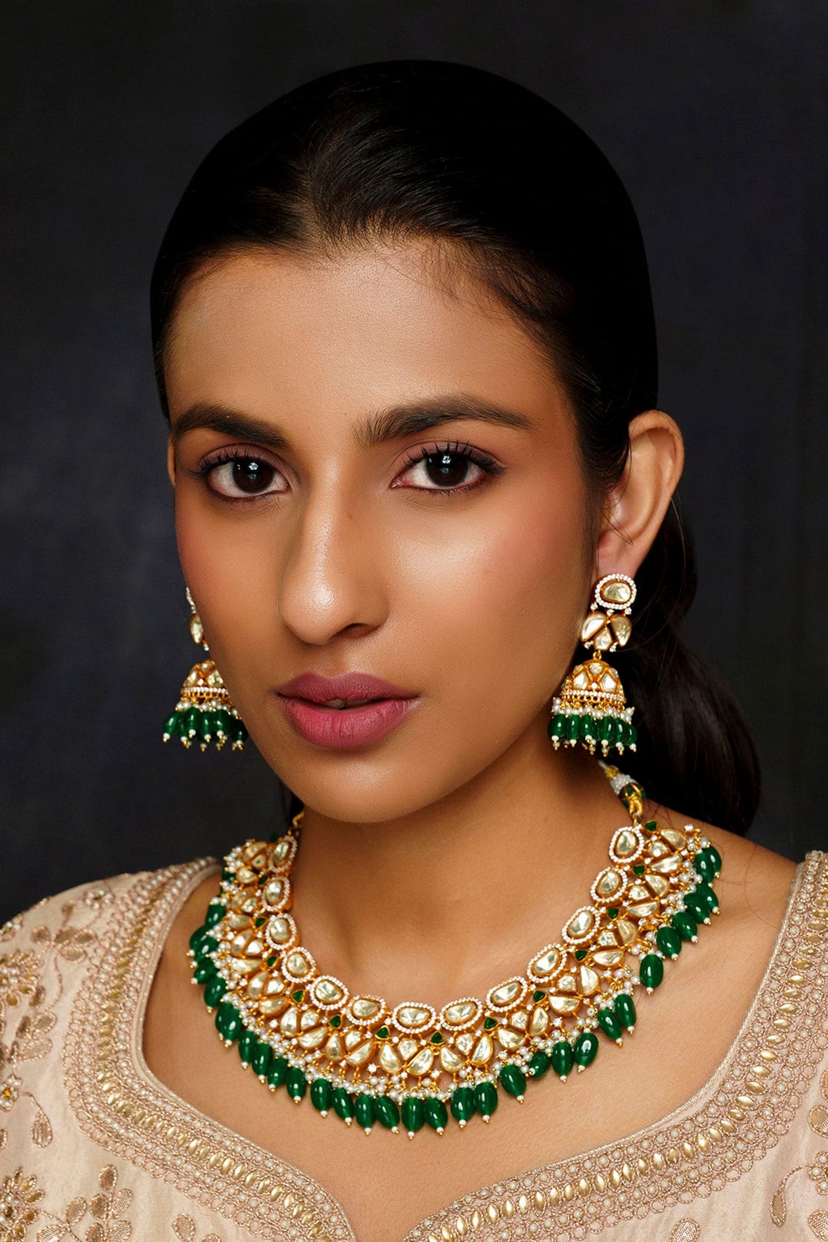 Moissanite Studded Floral Petal Necklace Set 
