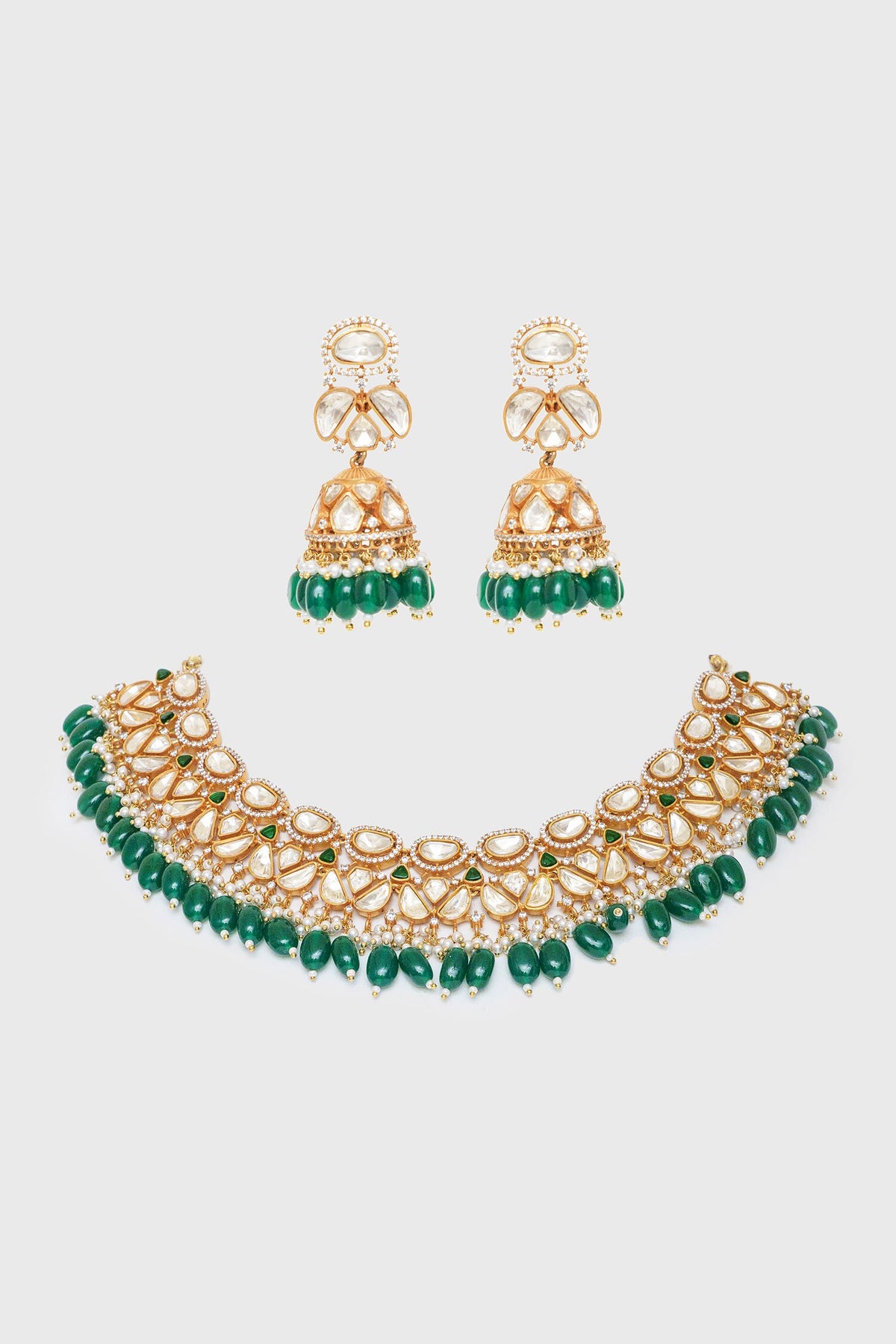 Moissanite Studded Floral Petal Necklace Set 