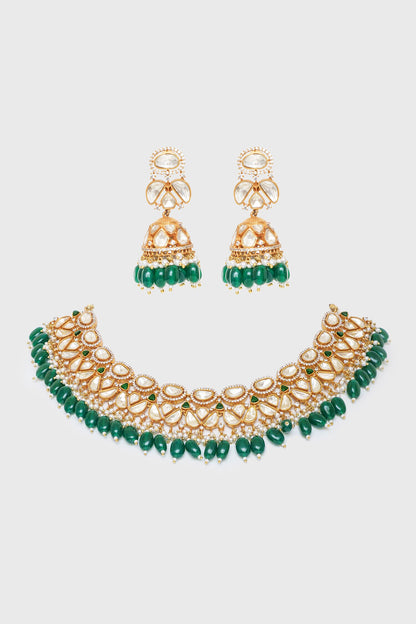 Moissanite Studded Floral Petal Necklace Set 