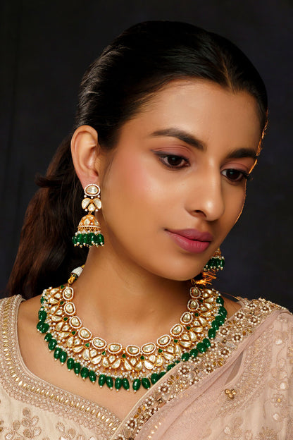 Moissanite Studded Floral Petal Necklace Set 
