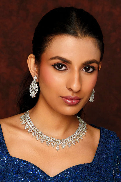 Faux Diamond Embellished Necklace Set 