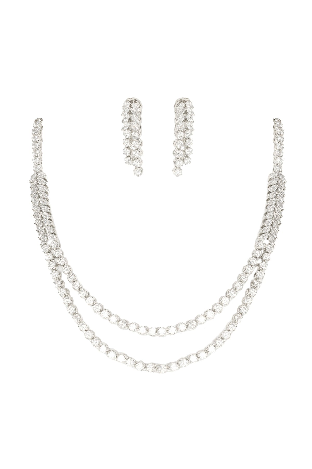 Diamond Embellished Double Layered Necklace Set 