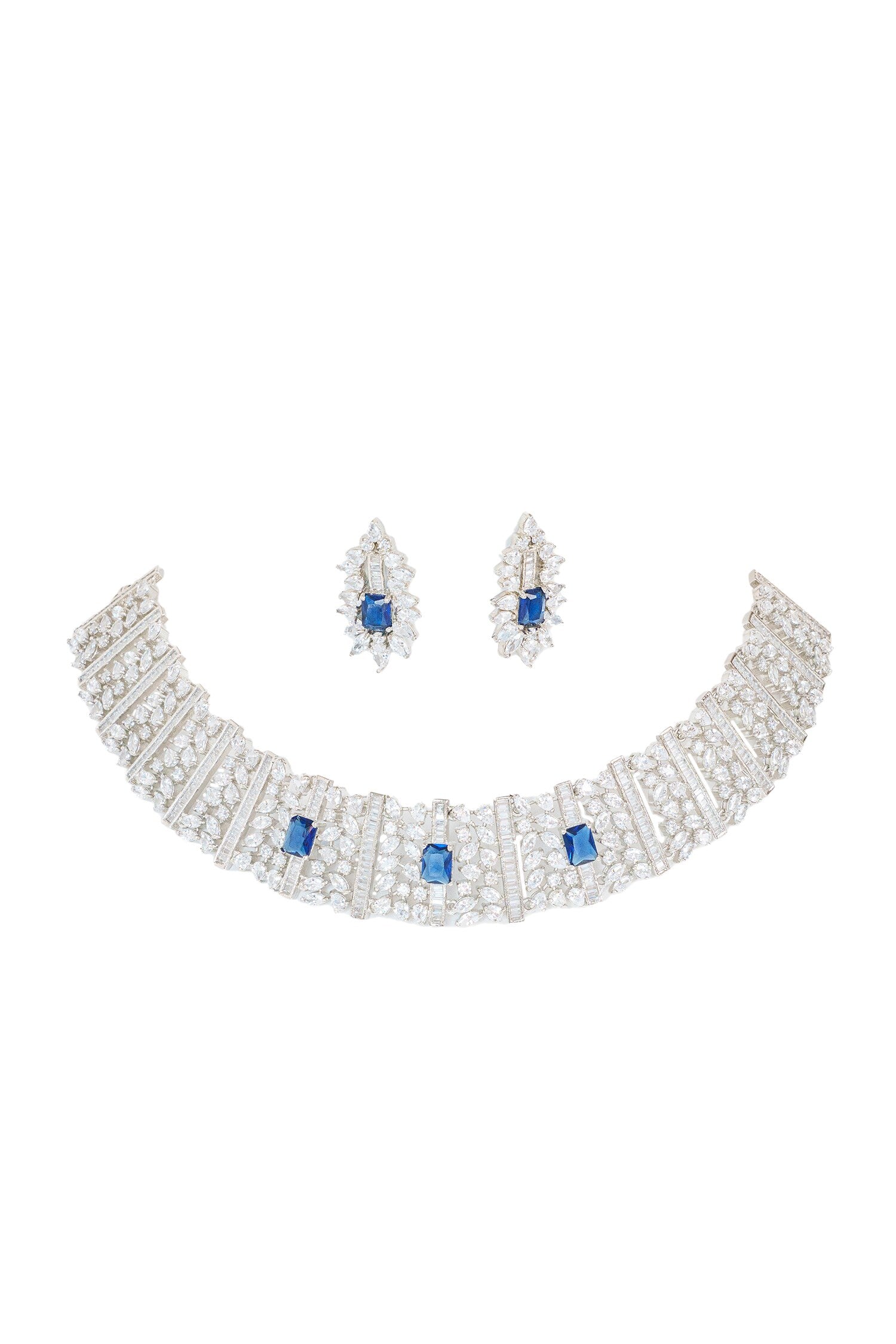 Geometric Cutwork Faux Diamond & Sapphire Choker Set 