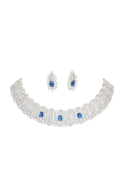 Geometric Cutwork Faux Diamond & Sapphire Choker Set 