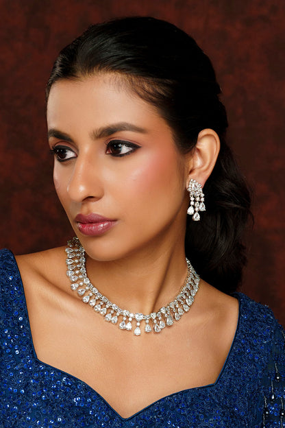 Diamond Geometric Drop Necklace Set 