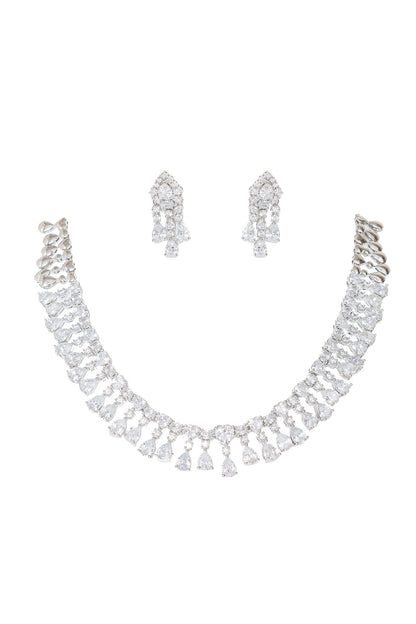Diamond Geometric Drop Necklace Set 