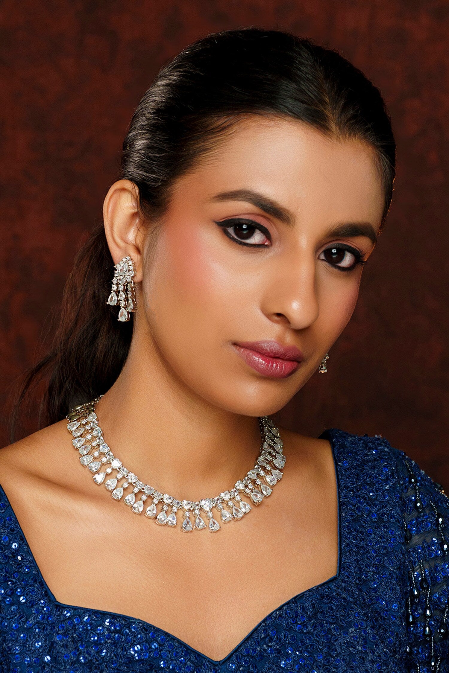 Diamond Geometric Drop Necklace Set 