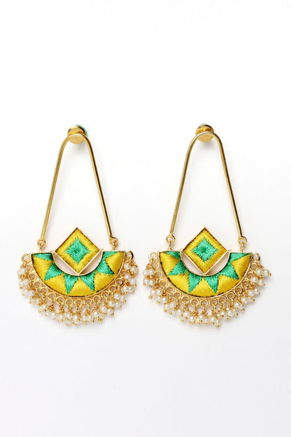 Embroidered Pearl Tassel Bali Drop Earrings 