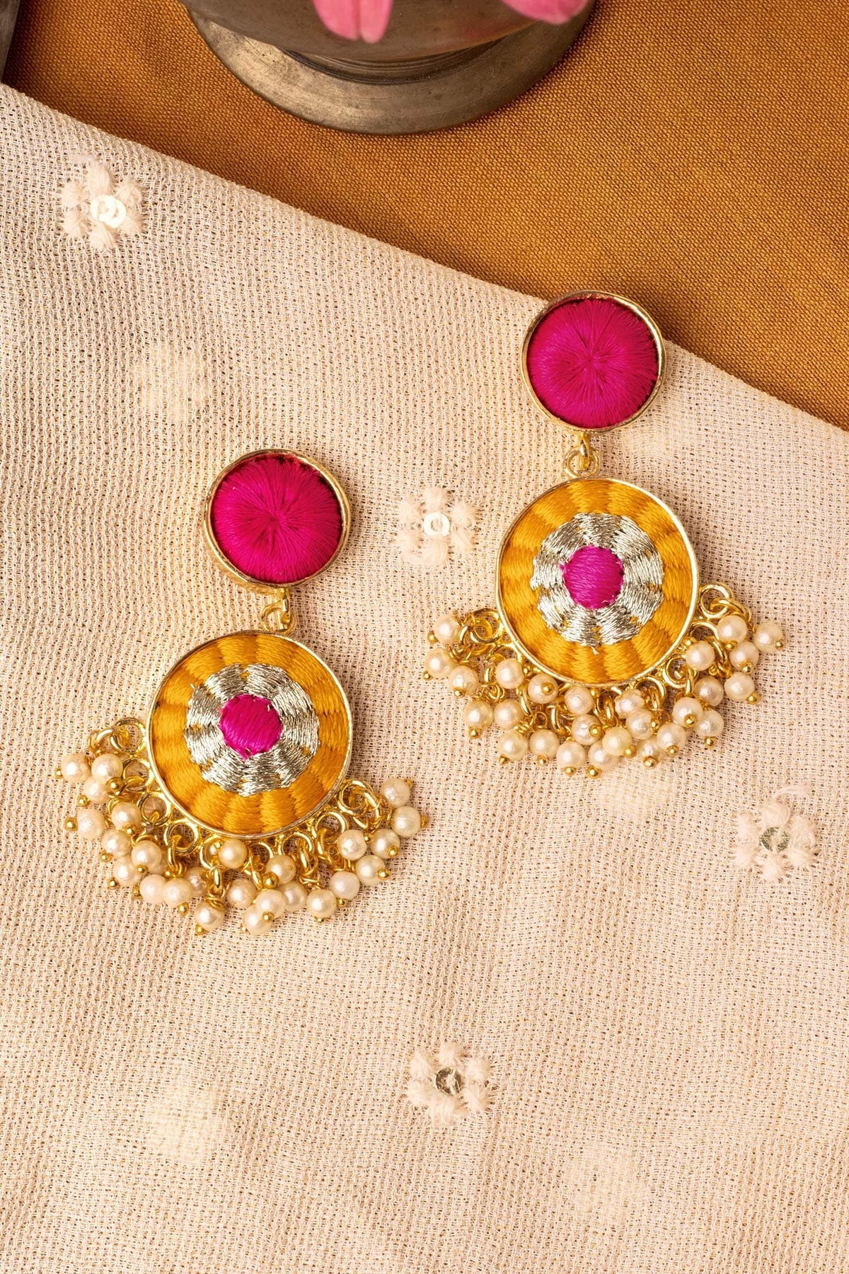 Sunflower Embroidered Drop Earrings 