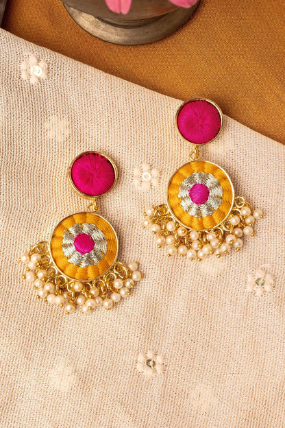 Sunflower Embroidered Drop Earrings 