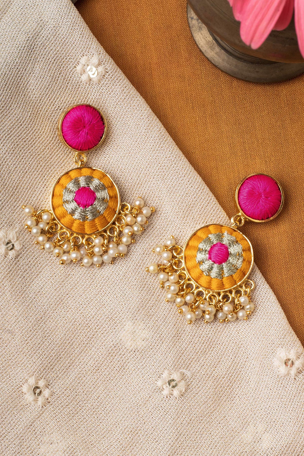 Sunflower Embroidered Drop Earrings 