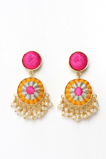 Sunflower Embroidered Drop Earrings 