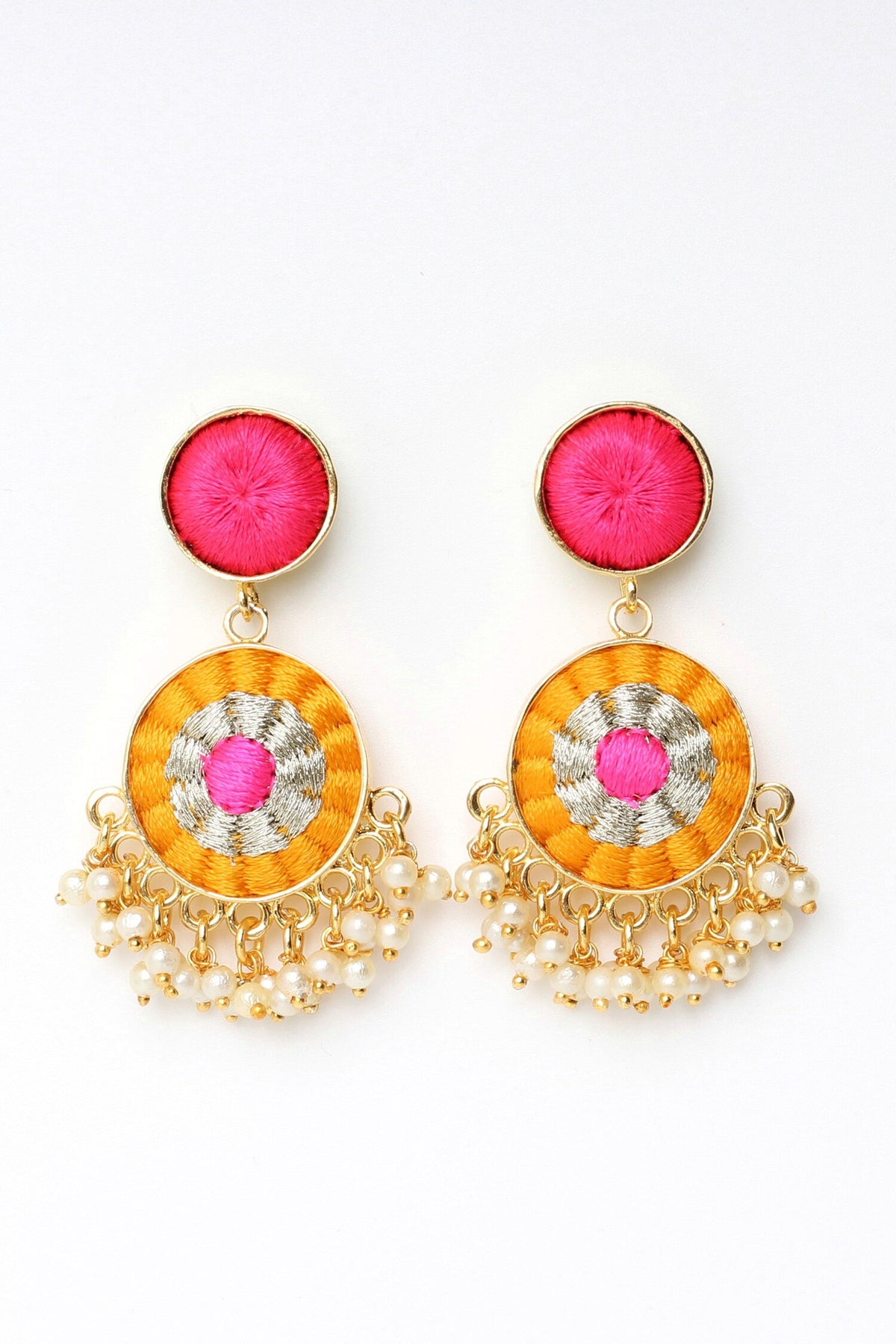 Sunflower Embroidered Drop Earrings 