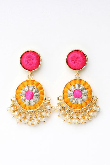 Sunflower Embroidered Drop Earrings 