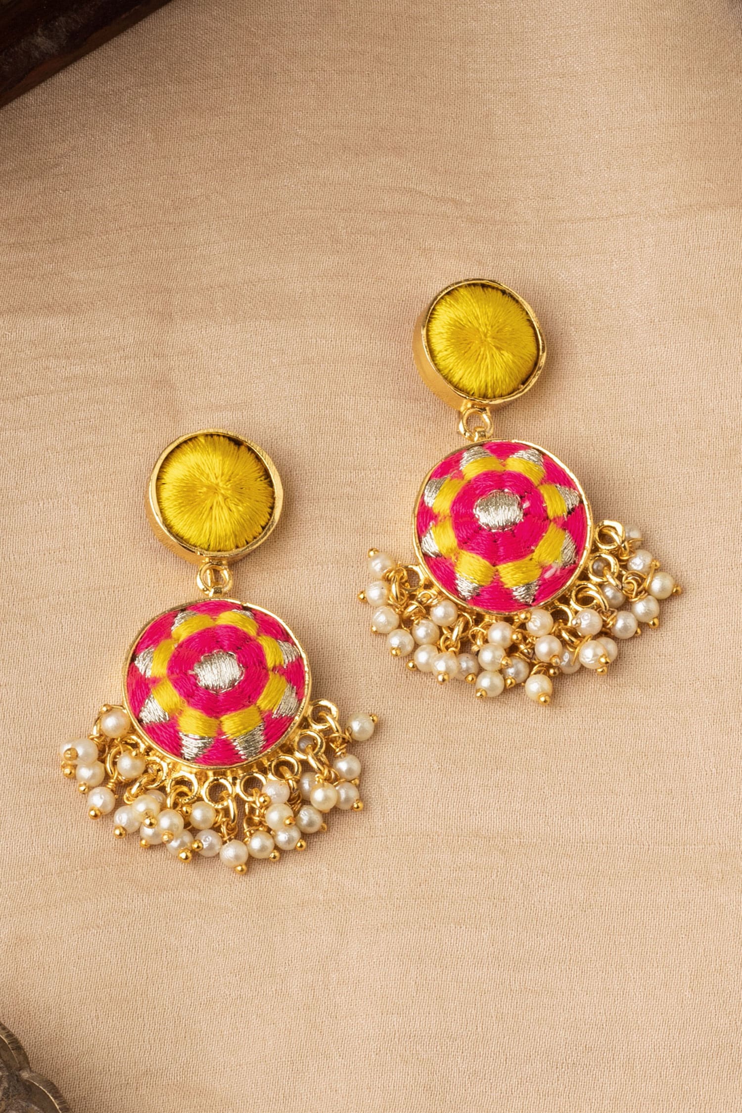 Radiant Flower Embroidered Drop Earrings 