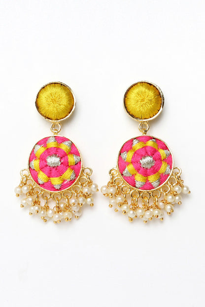 Radiant Flower Embroidered Drop Earrings 