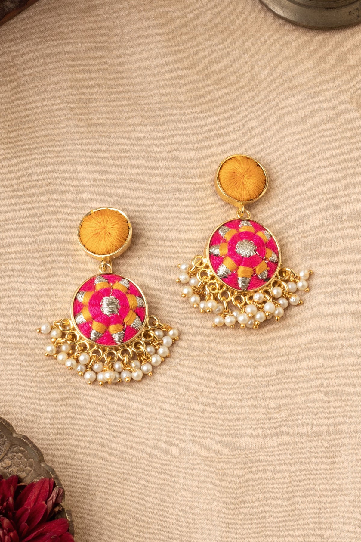 Embroidered Sunflower Earrings 