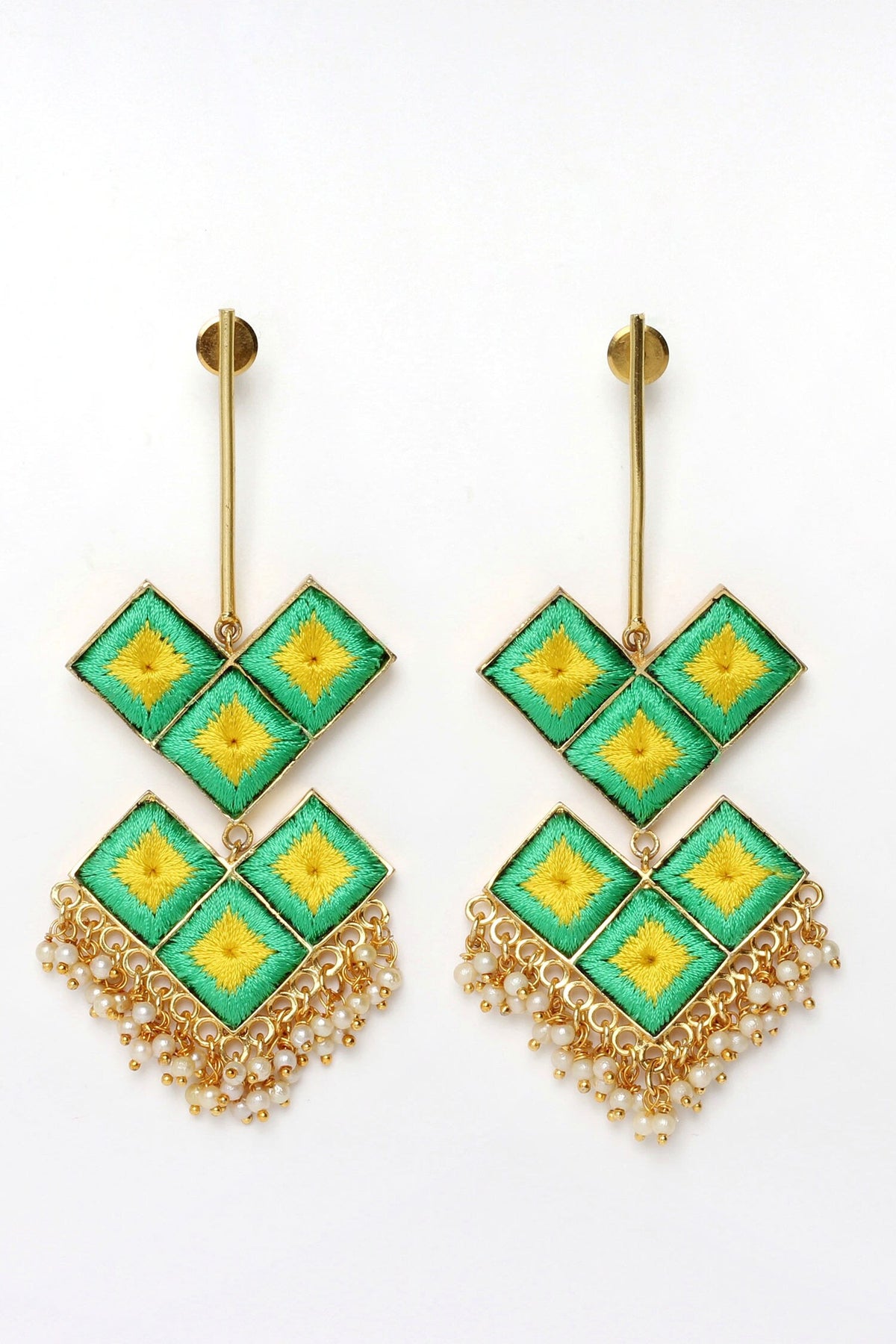 Lotus Embroidered Dangler Earrings 