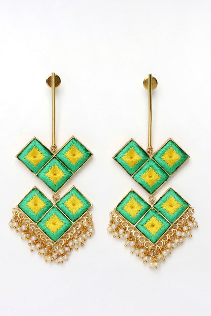 Lotus Embroidered Dangler Earrings 