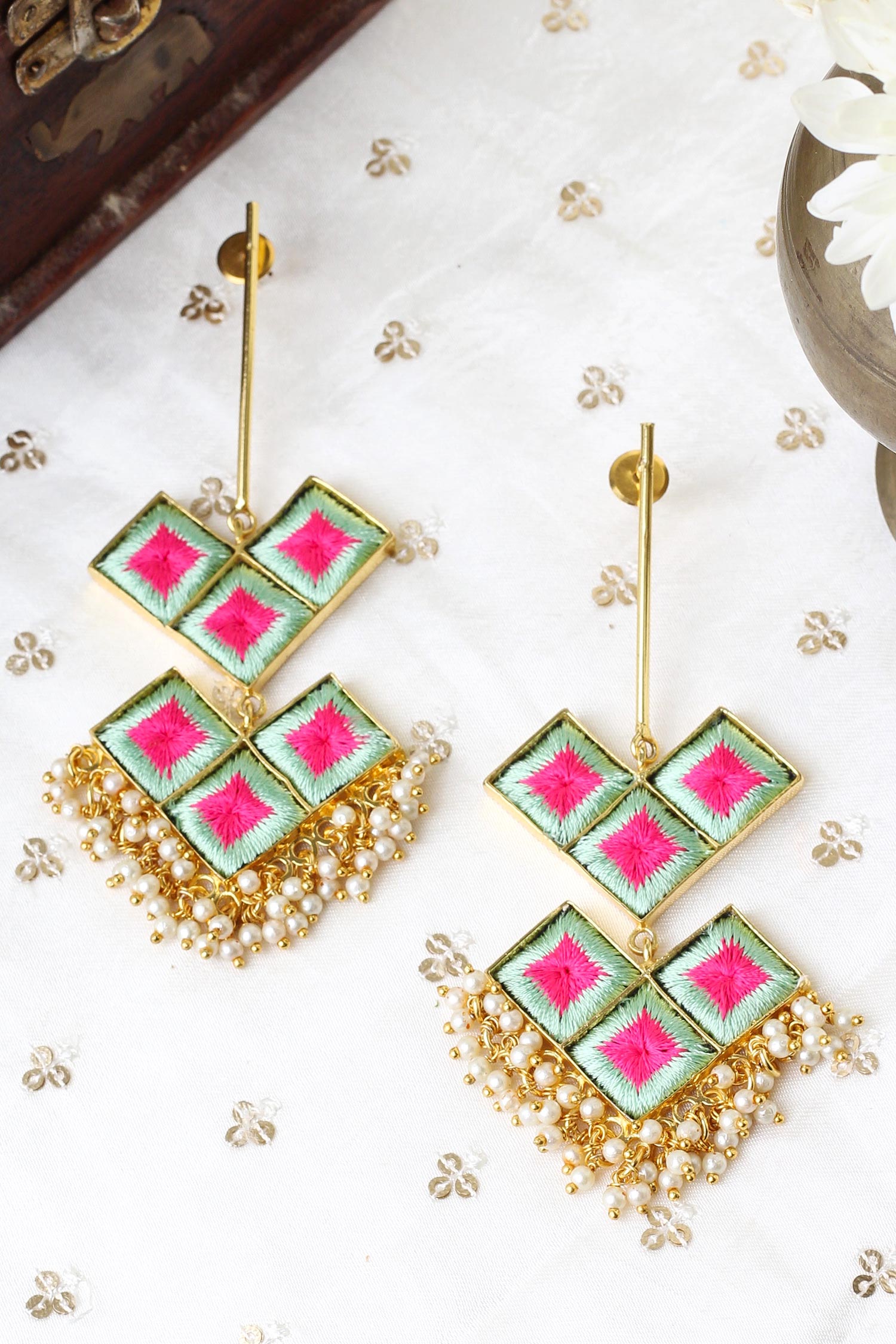 Lotus Geometric Embroidered Earrings 