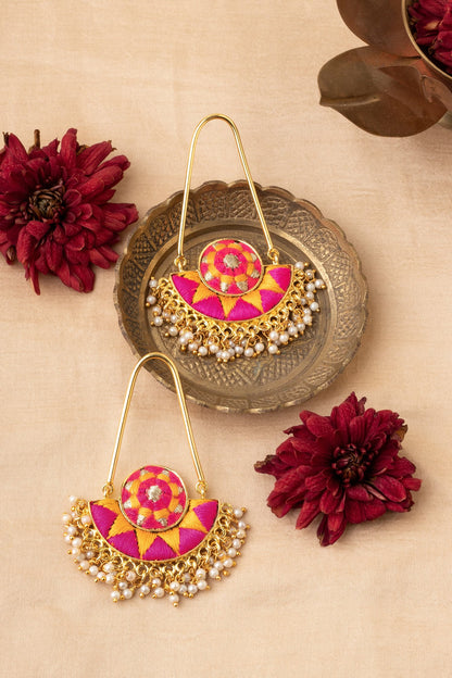 Embroidered Tassel Bali Drop Earrings 
