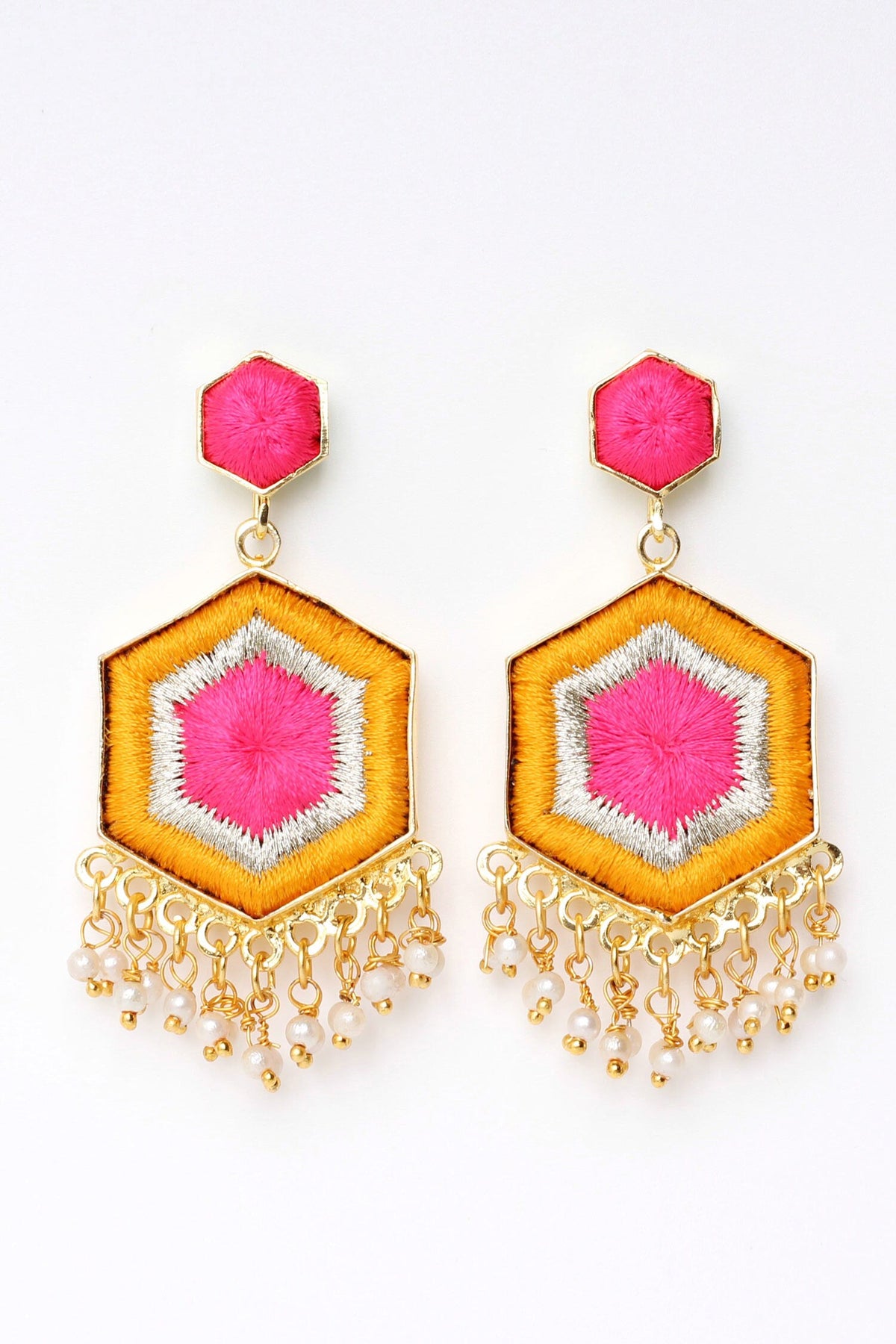 Butter Hibiscus Embroidered Geometric Earrings 