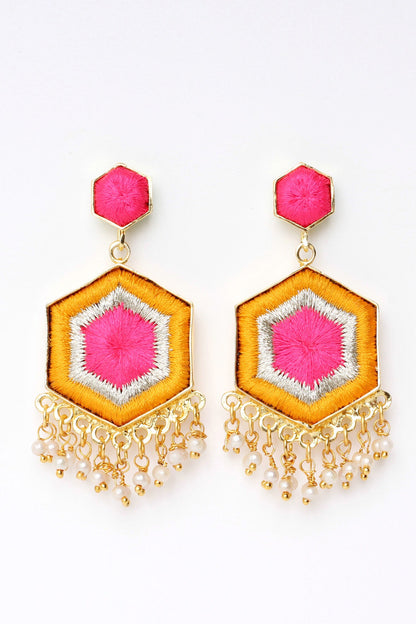 Butter Hibiscus Embroidered Geometric Earrings 