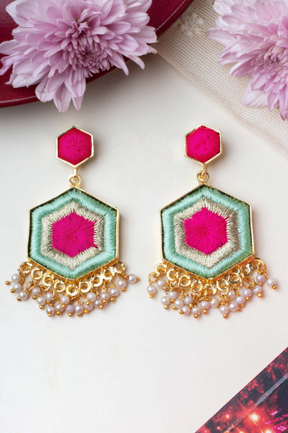 Daisy Embroidered Geometric Earrings 