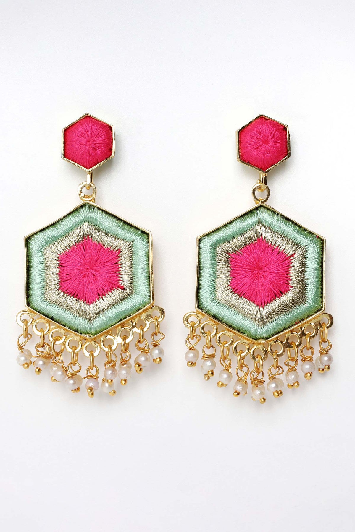 Daisy Embroidered Geometric Earrings 