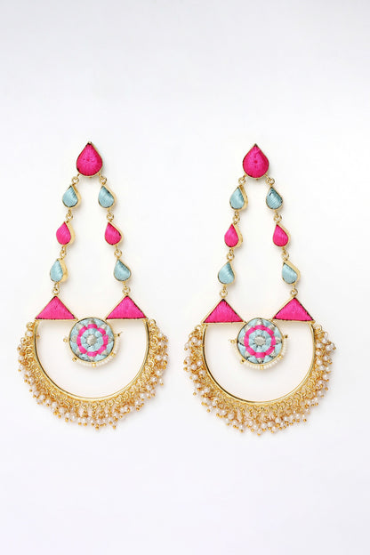 Thread Embroidered Bali Drop Earrings 