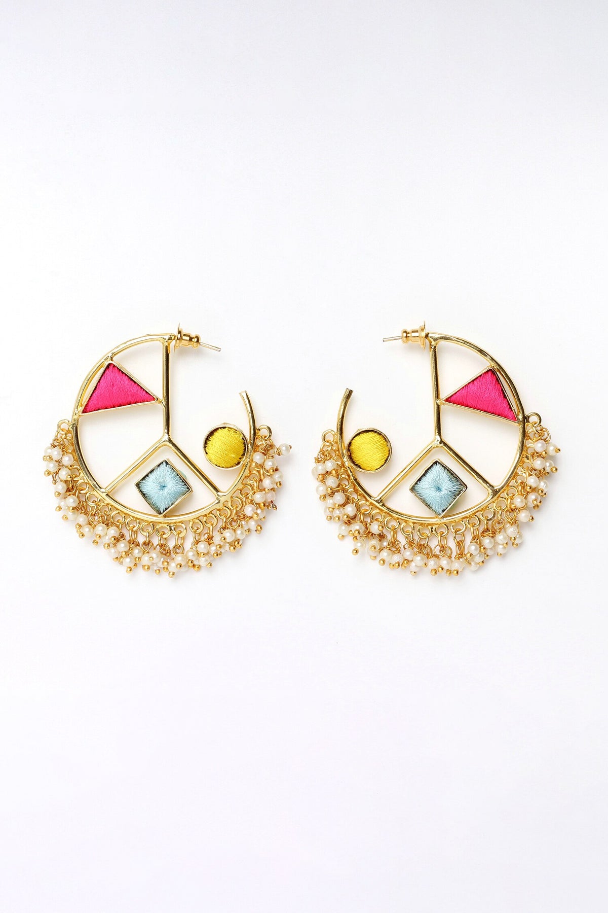 Vivid Orchid Embroidered Hoop Earrings 