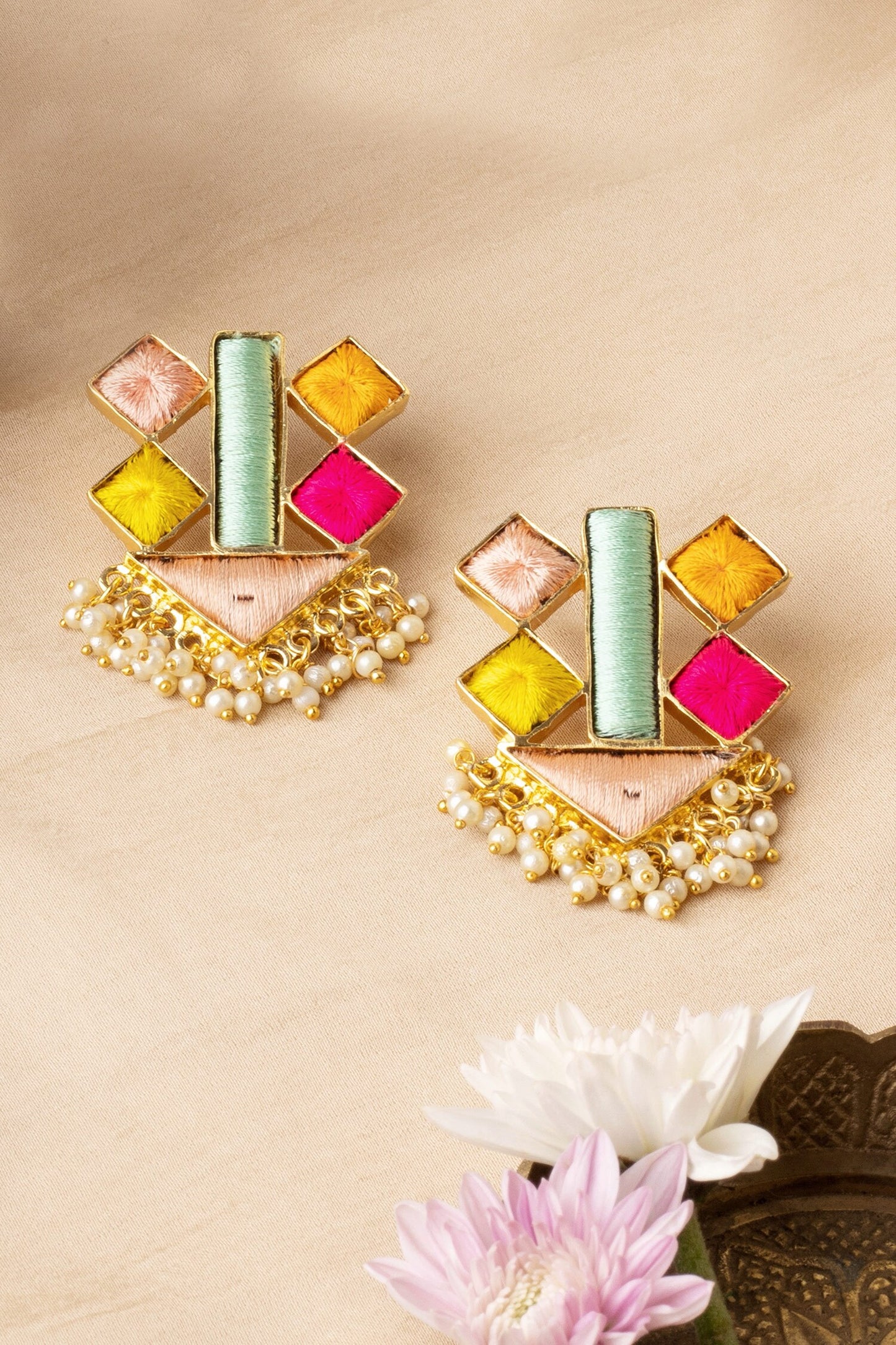 Aurora Bliss Embroidered Geometric Earrings 