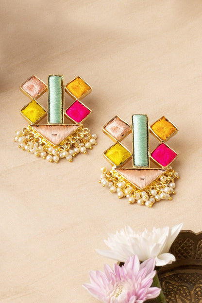 Aurora Bliss Embroidered Geometric Earrings 