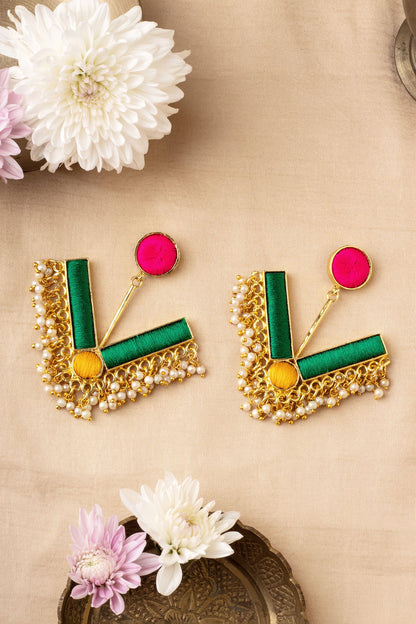 Daffodil Embroidered Dangler Earrings 